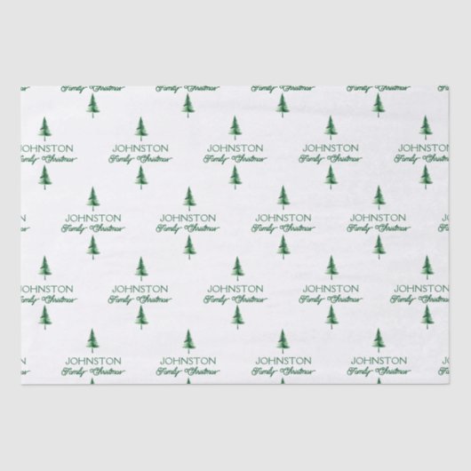 Familie Kerst Groene Waterverf Pine Tree Tissuepapier (Voorkant)
