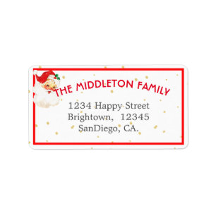 Familie Kerst Jolly Santa Claus Fun Red Border Etiket