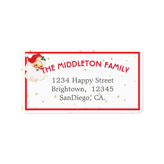 Familie Kerst Jolly Santa Claus Fun Red Border Etiket (Voorkant)