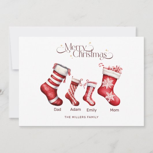 Familie Kerst Kaart Gepersonaliseerd Vrolijk Kerst (Voorkant)