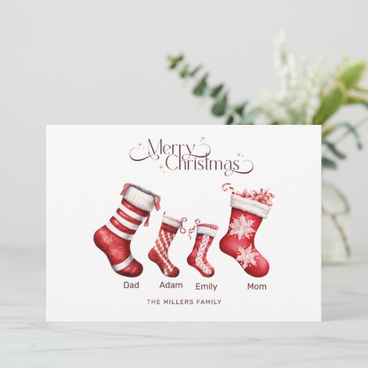 Familie Kerst Kaart Gepersonaliseerd Vrolijk Kerst (Staand voorkant)