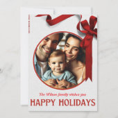 Familie Kerst Kaart met Red Ribbon Joy (Voorkant)