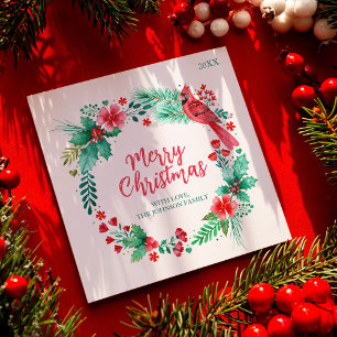 Familie Kerst Kaart met Waterverf Botanicals