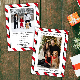 Familie Kerst Kerststok Strepen Custom 2 Foto Feestdagenkaart