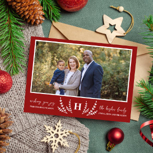 Familie Kerst Monogram Vakantie Foto Kaart