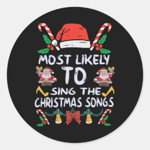 Familie kerst pyjama meest waarschijnlijk zingen C Ronde Sticker