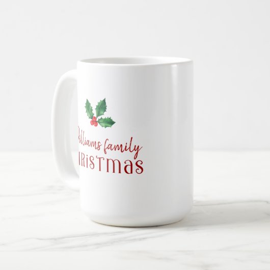 Familie Kerst rode hulst Koffiemok (Voorkant links)