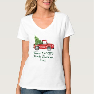 Familie Kerst  Rode Vrachtwagen Gepersonaliseerde  T-shirt