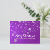 Familie kerst sneeuwvlokken paarse feestdagenkaart (Staand voorkant)