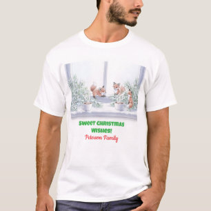 Familie Kerst T-shirt – Gezellige Winter Fox Scene