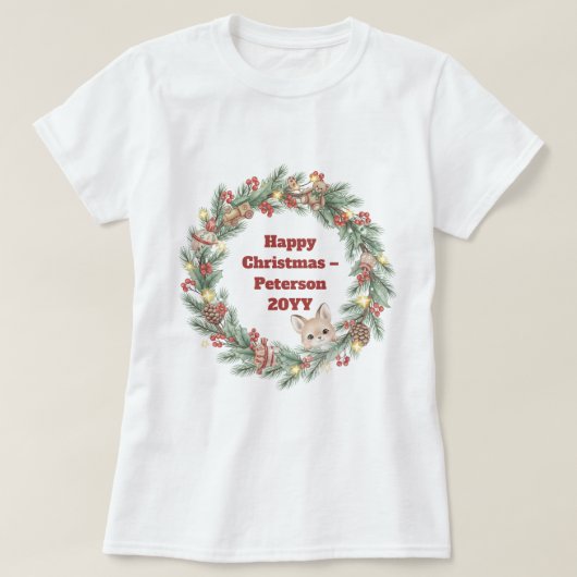 Familie Kerst T-shirt - Kerstkrans (Design voorkant)