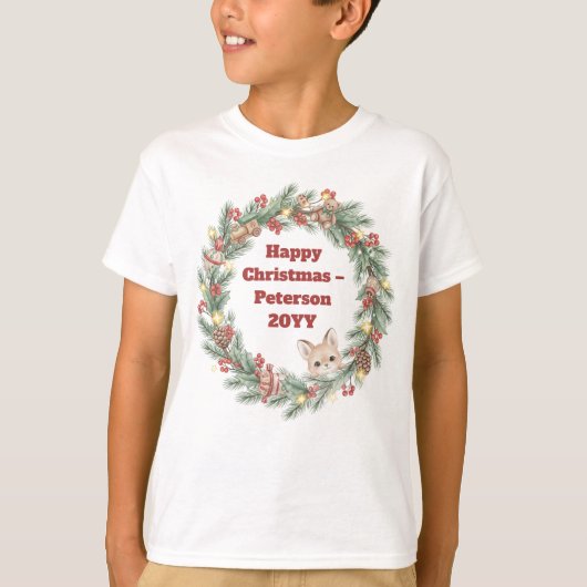 Familie Kerst T-shirt - Kerstkrans (Voorkant)