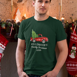 Familie Kerst  Truck gepersonaliseerd groen T-shirt