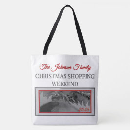 Familie Kerst Winkel Weekend Robijnrode Ornament Tote Bag