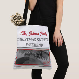 Familie Kerst Winkel Weekend Robijnrode Ornament Tote Bag
