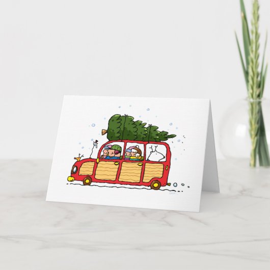 Familie kerstboom geplukt Kaart! Feestdagen Kaart (Voorkant)