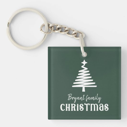 Familie Kerstboom groen Sleutelhanger (voorkant)