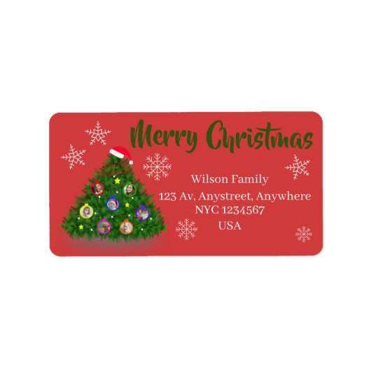 Familie Kerstboom met foto's Etiket (Voorkant)