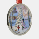 Familie Kerstboom Sneeuwman Kinder Metalen Ornament (Rechts)