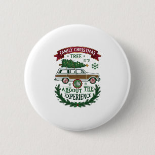 Familie Kerstboom Stationwagen Dennenkrans Ronde Button 5,7 Cm