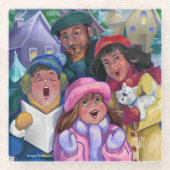 Familie kerstCaroling Glazen Onderzetter (Voorkant)