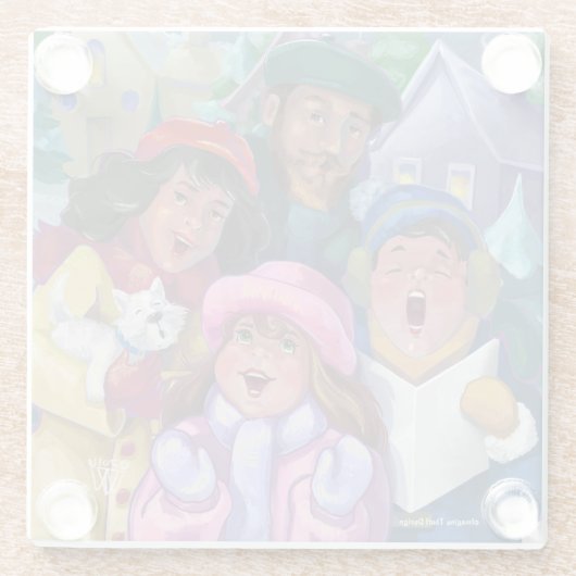 Familie kerstCaroling Glazen Onderzetter (Achterkant)