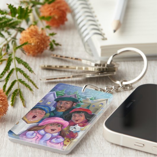 Familie kerstCaroling Sleutelhanger (Voorkant Rechts)