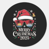 Familie Kerstcruise 2025 Vrolijke Cruisemas Xmas Ronde Sticker (Voorkant)