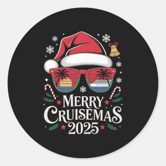 Familie Kerstcruise 2025 Vrolijke Cruisemas Xmas Ronde Sticker (Voorkant)