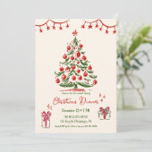 Familie Kerstdiner Hand getrokken pijnboom Aankondiging (Staand voorkant)