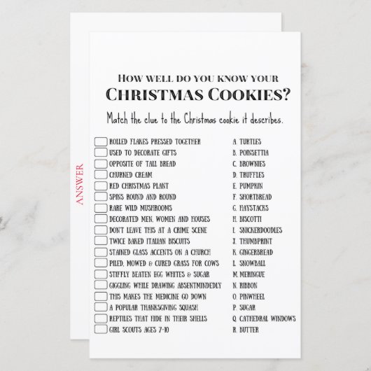 Familie kerstfeest Game PRINED (Voorkant / Achterkant)