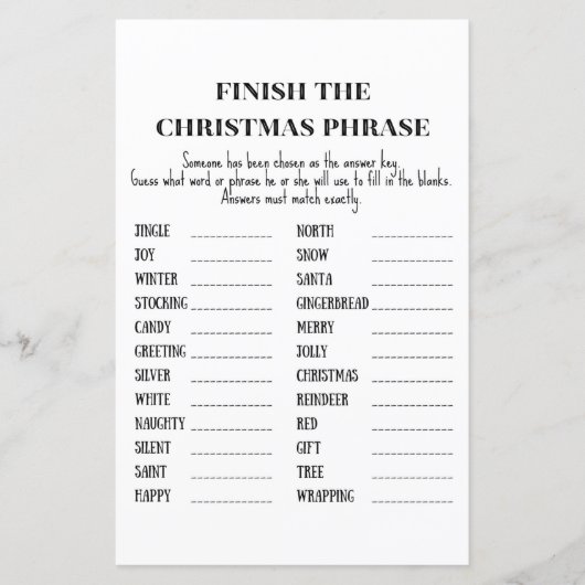 Familie kerstfeest Game PRINED (Voorkant)