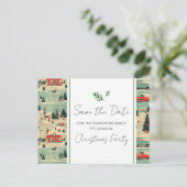Familie Kerstfeest Retro Save the Date Briefkaart (Staand voorkant)