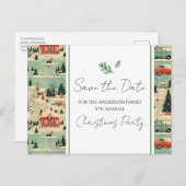 Familie Kerstfeest Retro Save the Date Briefkaart (Voorkant / Achterkant)