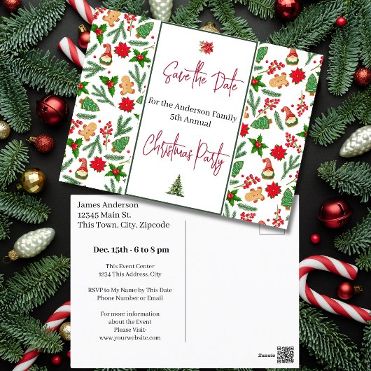 Familie Kerstfeest Save the Date Holly Berry Briefkaart