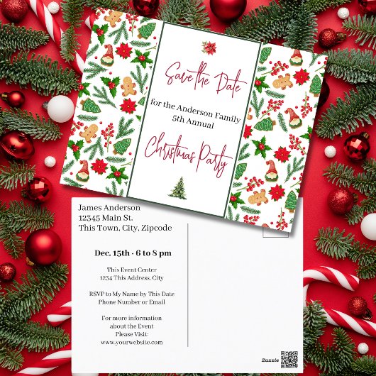 Familie Kerstfeest Save the Date Holly Berry Briefkaart