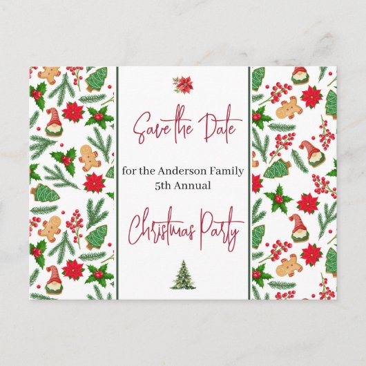 Familie Kerstfeest Save the Date Holly Berry Briefkaart (Voorkant)