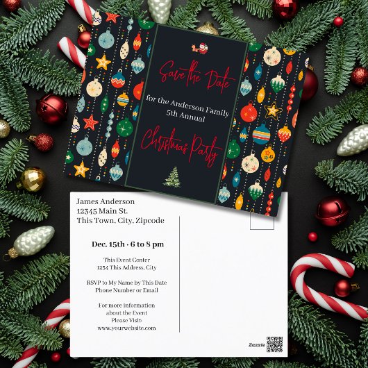 Familie Kerstfeest Save the Date Ornamenten Briefkaart