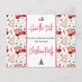 Familie Kerstfeest Save the Date Rode Vrachtwagen Briefkaart (Voorkant)