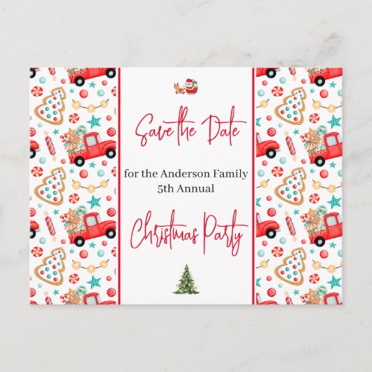 Familie Kerstfeest Save the Date Rode Vrachtwagen Briefkaart (Voorkant)