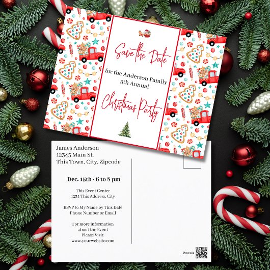 Familie Kerstfeest Save the Date Rode Vrachtwagen Briefkaart
