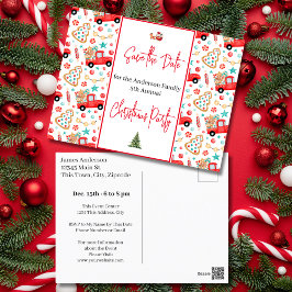 Familie Kerstfeest Save the Date Rode Vrachtwagen Briefkaart