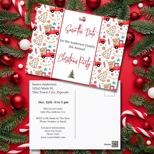 Familie Kerstfeest Save the Date Rode Vrachtwagen Briefkaart
