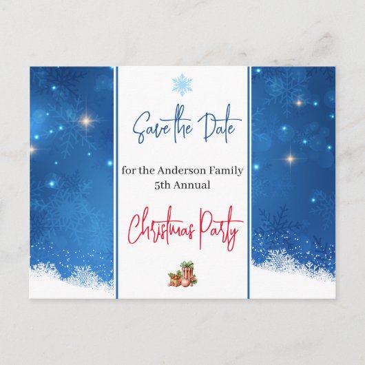 Familie Kerstfeest Save the Date Snowflakes Briefkaart (Voorkant)