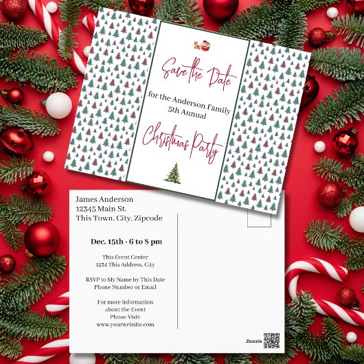 Familie Kerstfeest Save the Date Trees Briefkaart