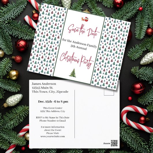 Familie Kerstfeest Save the Date Trees Briefkaart