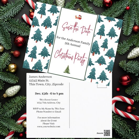 Familie Kerstfeest Save the Date Trees Briefkaart