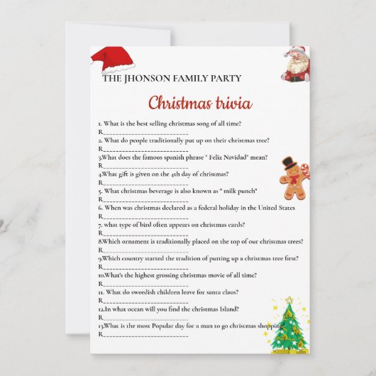 Familie kerstfeest spel kaart (Voorkant)