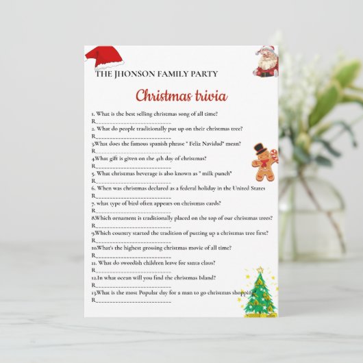 Familie kerstfeest spel kaart (Staand voorkant)