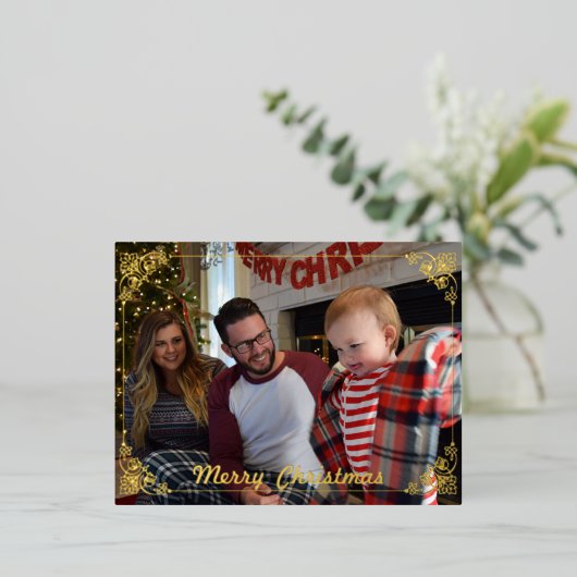 Familie kerstFolie Post Kaart met elegant lijst (Staand Voorkant)